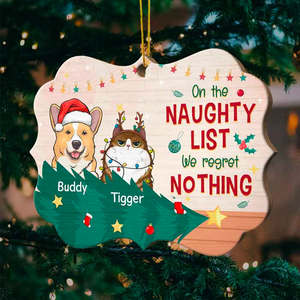 On The Naughty List, We Regret Nothing - Personalized Custom Benelux Shaped Wood Christmas Ornament - Upload Image, Gift For Pet Lovers, Christmas New Arrival Gift